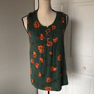 DANIEL RAINN Women Sleeveless Floral Print Green Summer Top | M